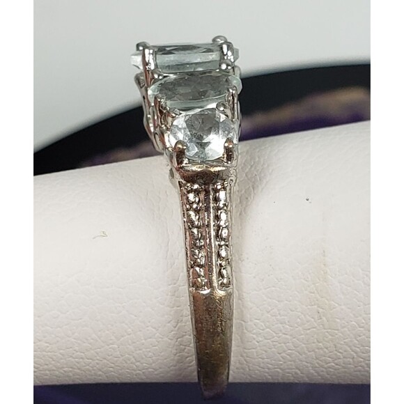 Vintage 5 Round Aquamarine Stones Signed STS 925 Ring Size 5 - Picture 8 of 16